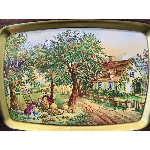Vintage Currier & Ives 1868 American Homestead Spring, Autumn Gold Serving Trays - Picture 7 of 11